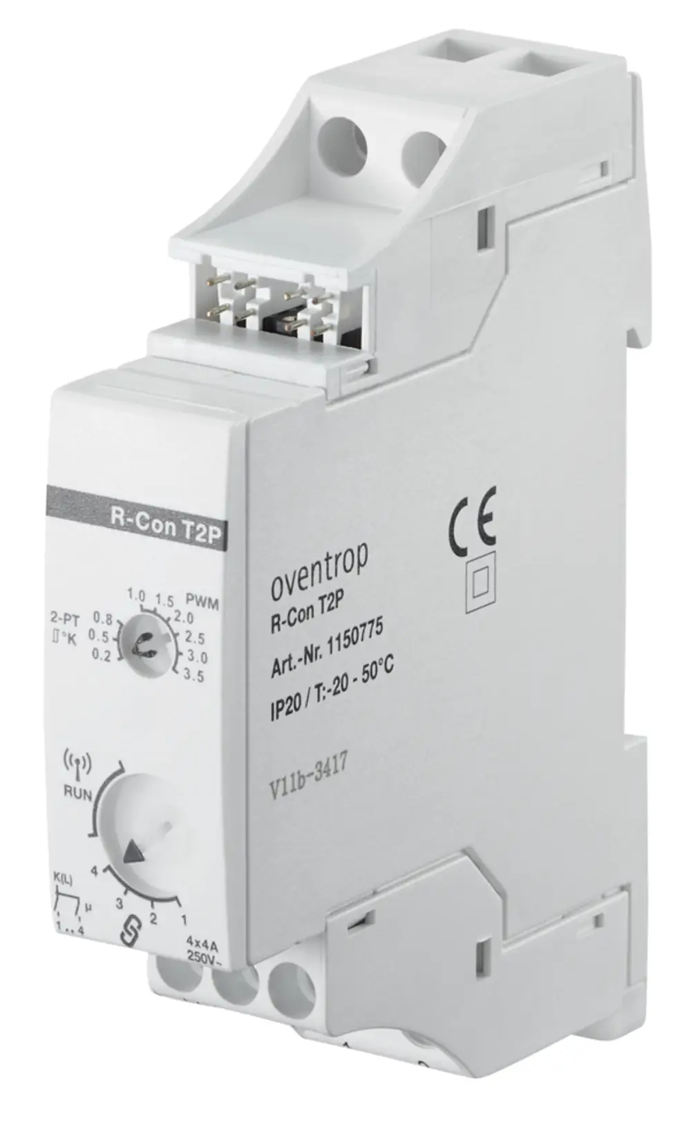 Oventrop Erweiterungsmodul zur Tragschienenmontage mit mehreren Anschlüssen, ausgestattet mit Bedienelementen und LED-Anzeige. Ideal für modulare Systeme.
